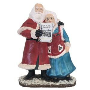 Vintage Hand Painted Ceramic Mold Singing Santa & Mrs. Claus Shelf Sitter Decor